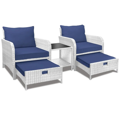 5-Piece Outdoor PE Rattan Conversation Set with Lounge Chairs & Plush Cushions