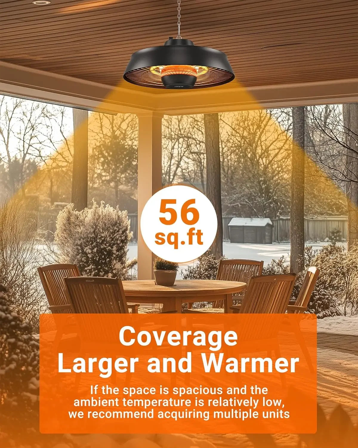 Limited Time Offer! 1500W Outdoor Hanging Heater 3S Fast Heating with Remote Adjustable Height Waterproof