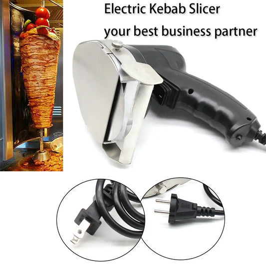 80W Electric Kebab Slicer – Portable Handheld BBQ Meat Cutter with Adjustable Thickness and Blade Sharpener