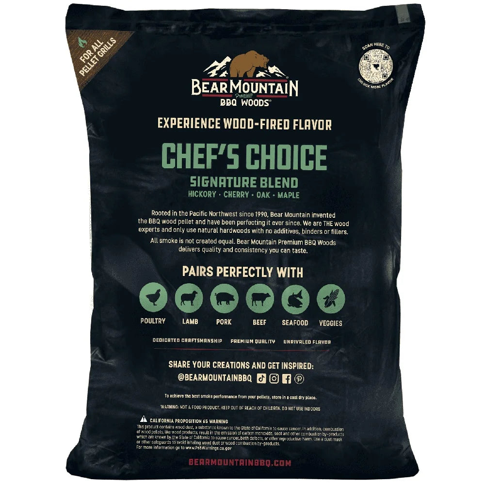 Chef Choice BBQ Wood Pellets- Signature Blend 20lb All-Natural Hickory Cherry Oak Maple Hardwood Premium Grilling Smoking Flavor
