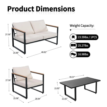 4-Piece Outdoor Patio Set, Metal Conversation Sofa with Washable Cushions, 2 Chairs & Coffee Table for Garden & Balcony