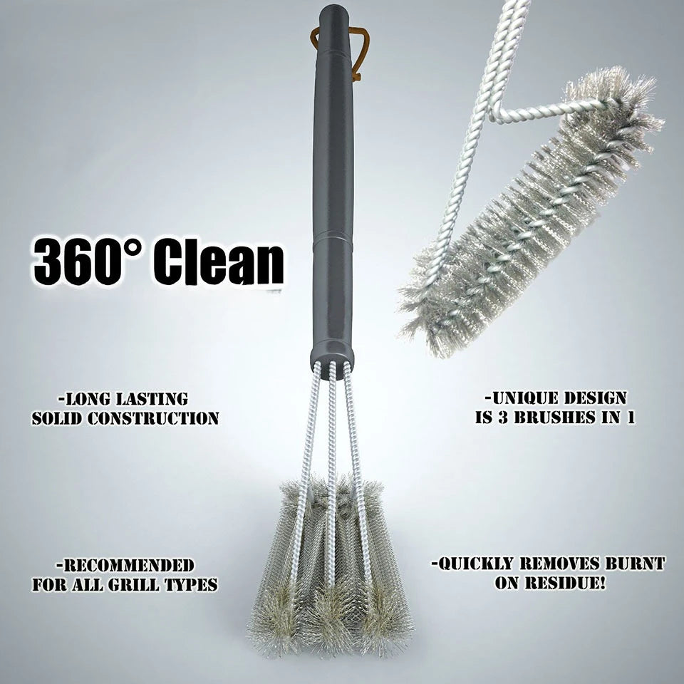 BBQ Grill Cleaning Brush – 3-in-1 Stainless Steel Bristle Brush for Easy Grill Cleaning