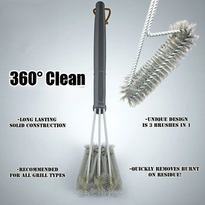 BBQ Grill Cleaning Brush – 3-in-1 Stainless Steel Bristle Brush for Easy Grill Cleaning
