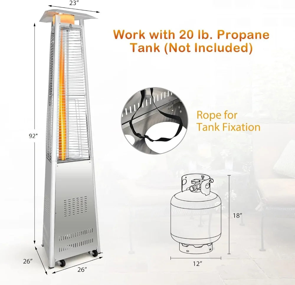 42,000 BTU Outdoor Propane Heater with Tip-Over Protection, Quartz Glass Tube, Wheels for Patio Heating