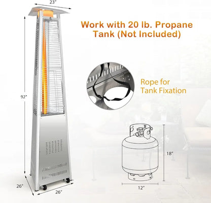 42,000 BTU Outdoor Propane Heater with Tip-Over Protection, Quartz Glass Tube, Wheels for Patio Heating