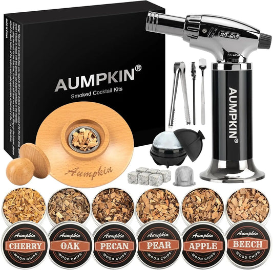Cocktail Smoker Kit with Torch - 6 Flavors Wood Chips, Whiskey Infuser for Drinks & Food, Gift for Men & Dads