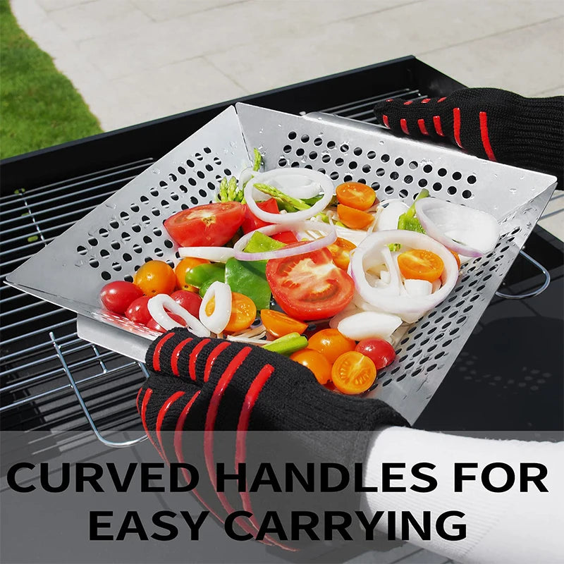 Stainless Steel Grill Basket for Vegetables – Large BBQ Grilling Basket for Charcoal & Gas Grills