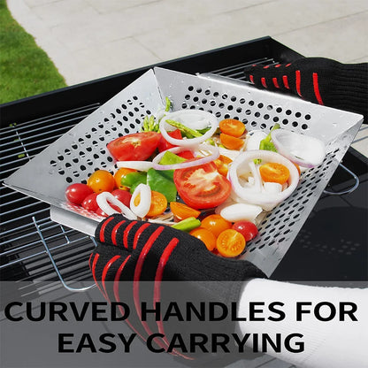 Stainless Steel Grill Basket for Vegetables – Large BBQ Grilling Basket for Charcoal & Gas Grills