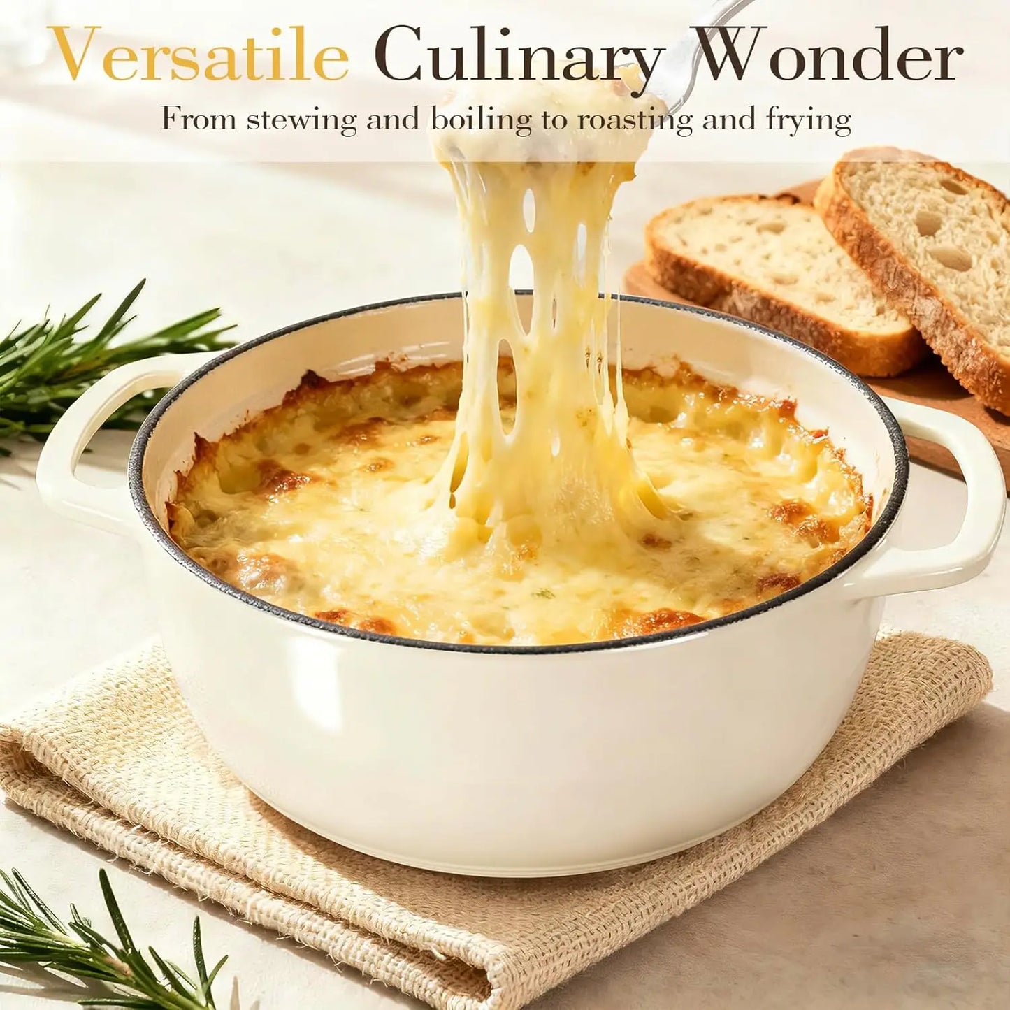 6QT Enameled Cast Iron Dutch Oven, Heavy-Duty Pot for Bread, Braising & Soups, Oven Safe, Includes Gloves