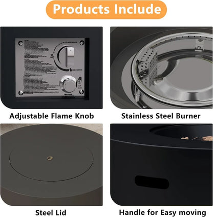 32-Inch Round Propane Fire Pit Table, 50,000 BTU Outdoor Heater with Lid & Lava Rocks