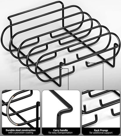 BBQ Rib Rack for Grill – Non-Stick Steel Roasting Stand Holds 4 Ribs