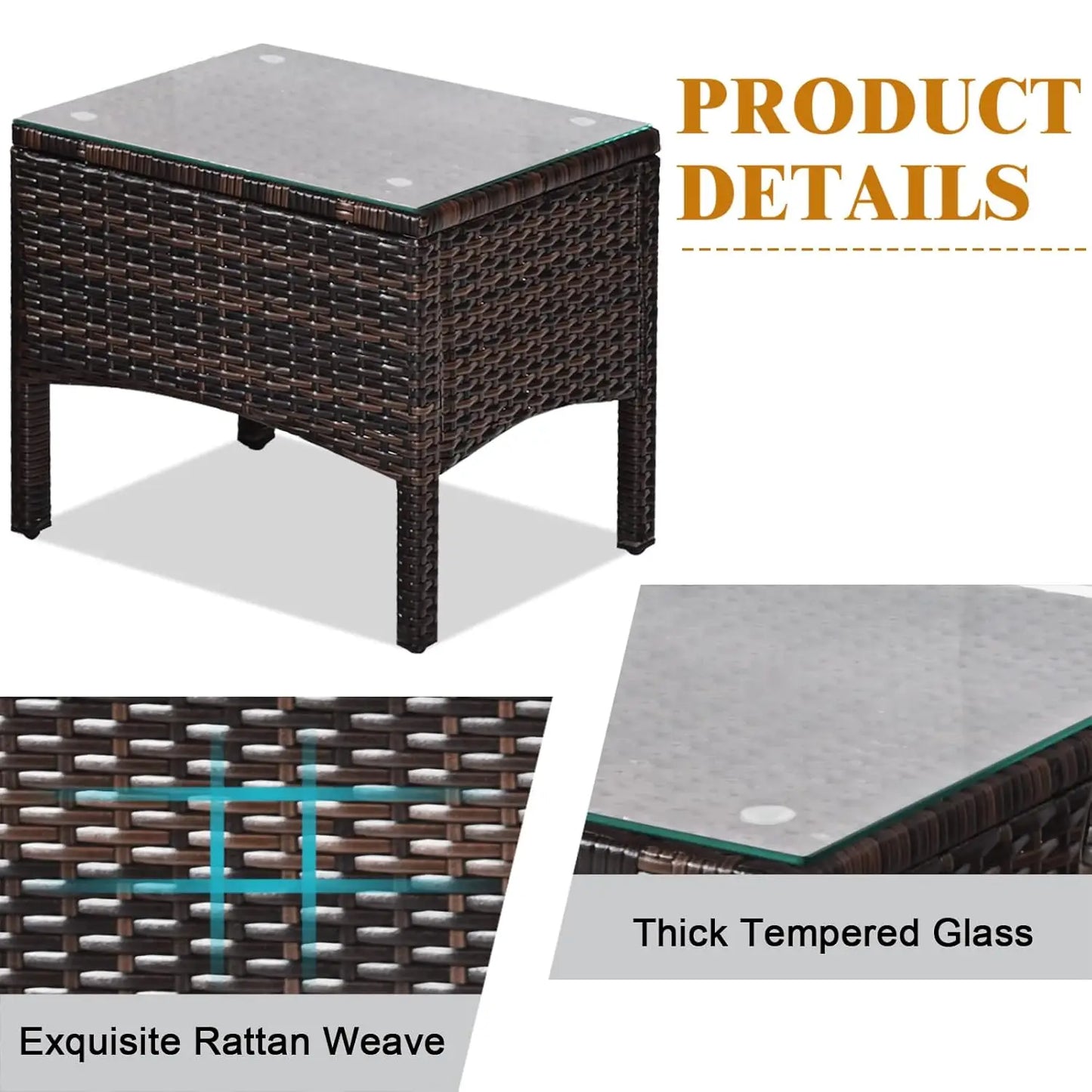 3-Piece Outdoor PE Rattan Bistro Set with Cushions, All-Weather Design