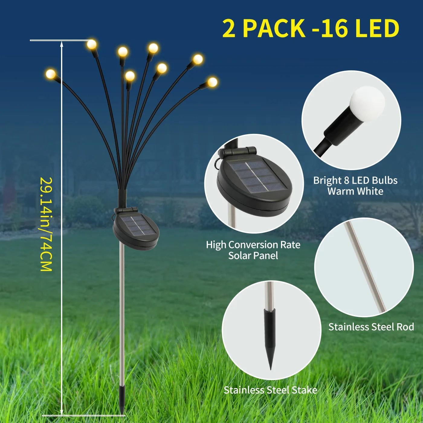 8-Head Solar Firefly Lights LED- Solar Outdoor Decorative Garden Lights Waterproof High Flexibility