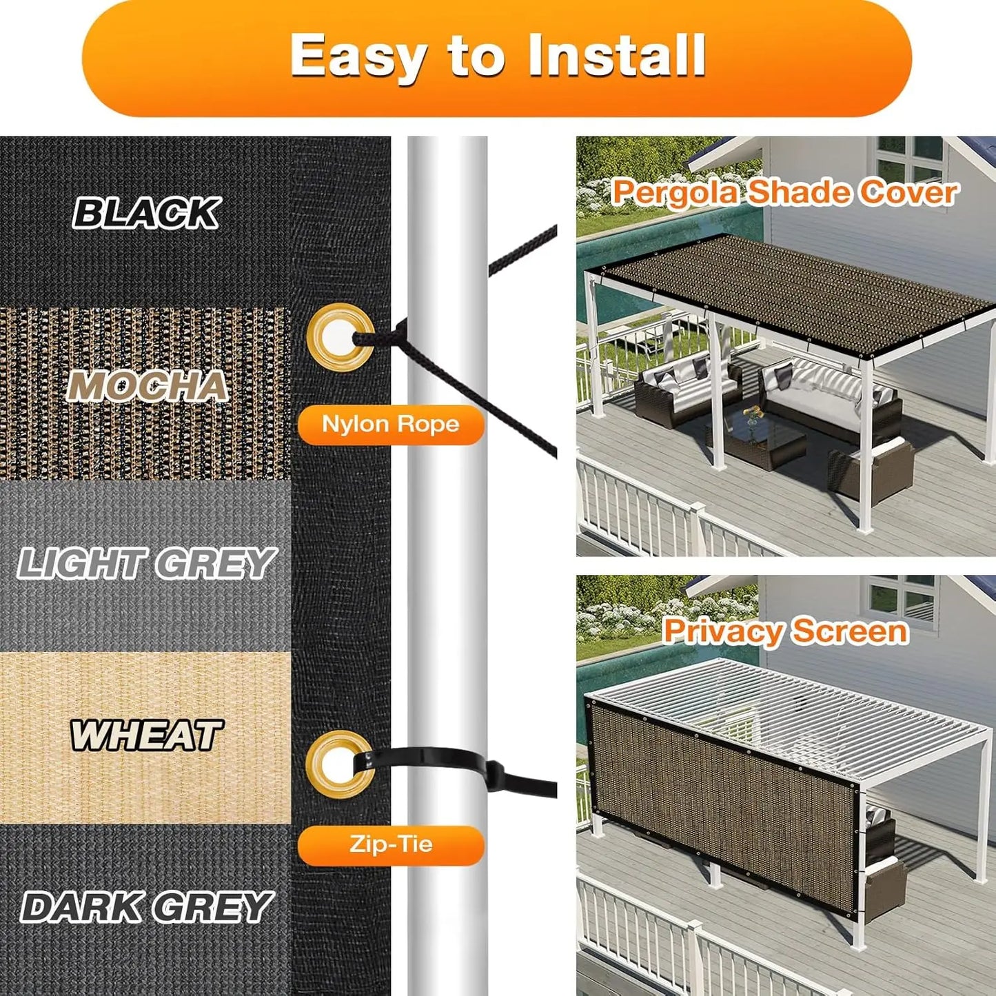 20' x 24' Outdoor Pergola Shade Cover with Grommets, 90% UV Protection