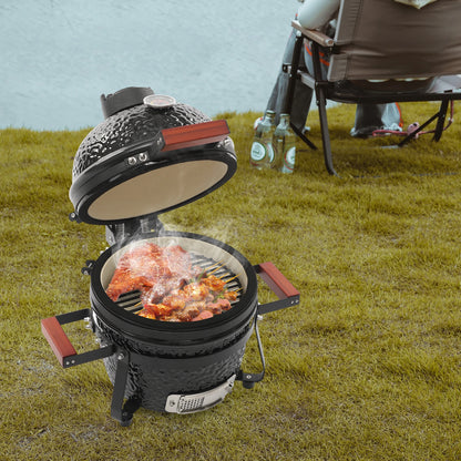 13" Ceramic Charcoal Grill & Smoker with Round Design for Outdoor Cooking