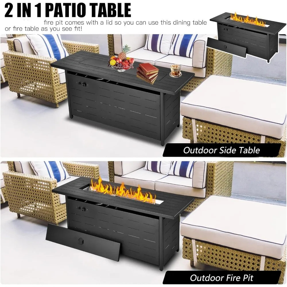 57" Outdoor Propane Fire Pit Table – 50,000 BTU with Lava Rocks, Lid & Weatherproof Cover