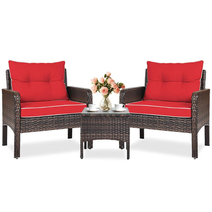 3-Piece Outdoor PE Rattan Bistro Set with Cushions, All-Weather Design