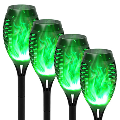 Green Solar Flame Light Outdoor with Flickering Flame, Waterproof, Lawn Ground Inserted Landscape for Garden, Decorations, Yard and Patio