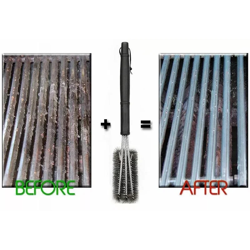 BBQ Grill Cleaning Brush – 3-in-1 Stainless Steel Bristle Brush for Easy Grill Cleaning