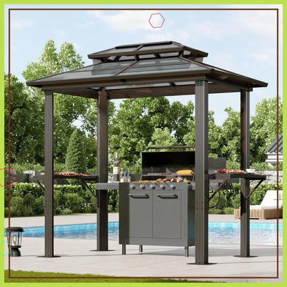 8' x 5' Grill Gazebo with Polycarbonate Roof & Shelves