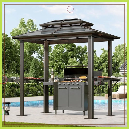 8' x 5' Grill Gazebo with Polycarbonate Roof & Shelves