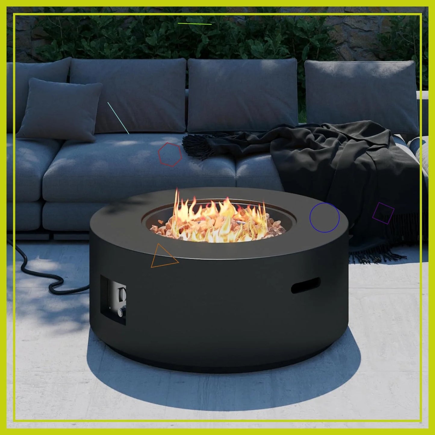 32-Inch Round Propane Fire Pit Table, 50,000 BTU Outdoor Heater with Lid & Lava Rocks