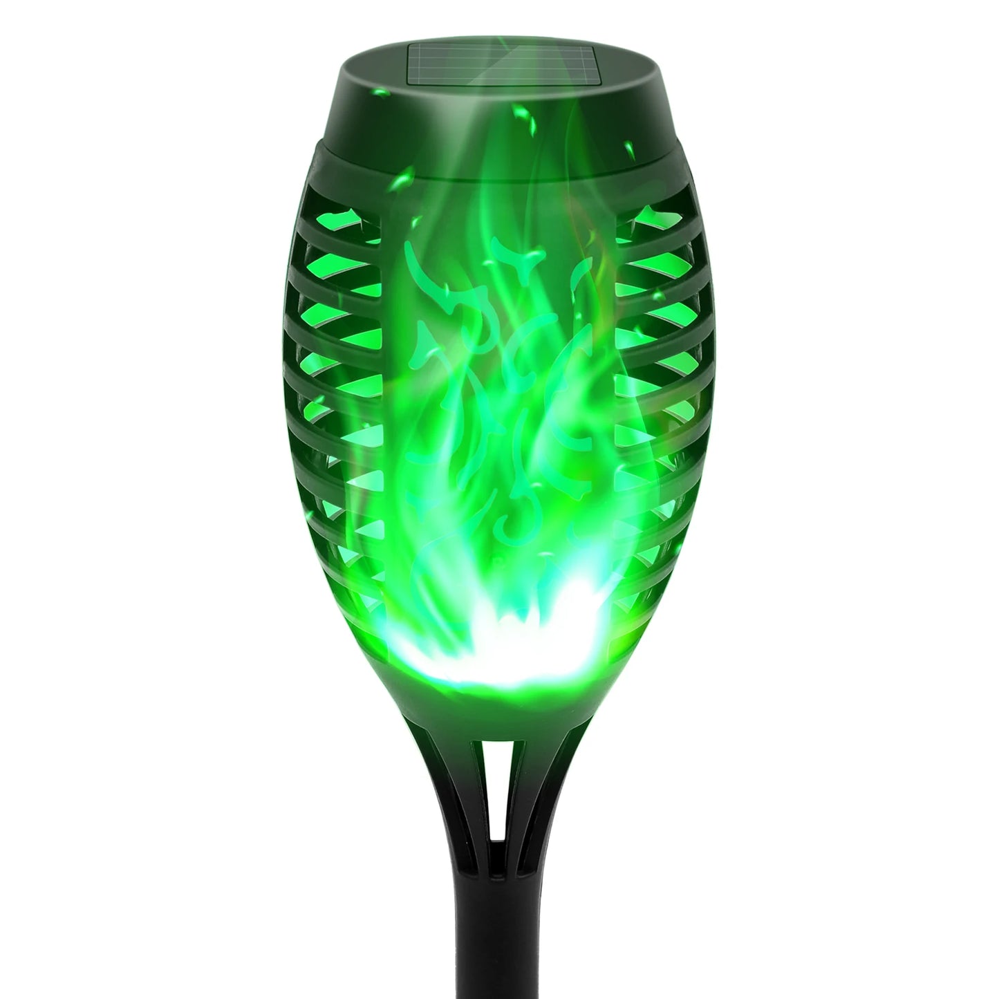 Green Solar Flame Light Outdoor with Flickering Flame, Waterproof, Lawn Ground Inserted Landscape for Garden, Decorations, Yard and Patio