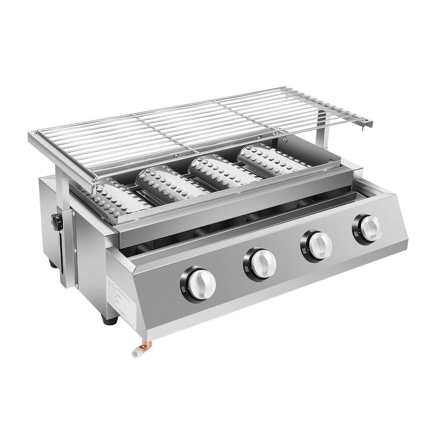 Stainless Steel Smokeless Barbecue Grill, 4 Burners, Outdoor Grill, Portable BBQ LPG Gas Removable Grill for Patio Garden.