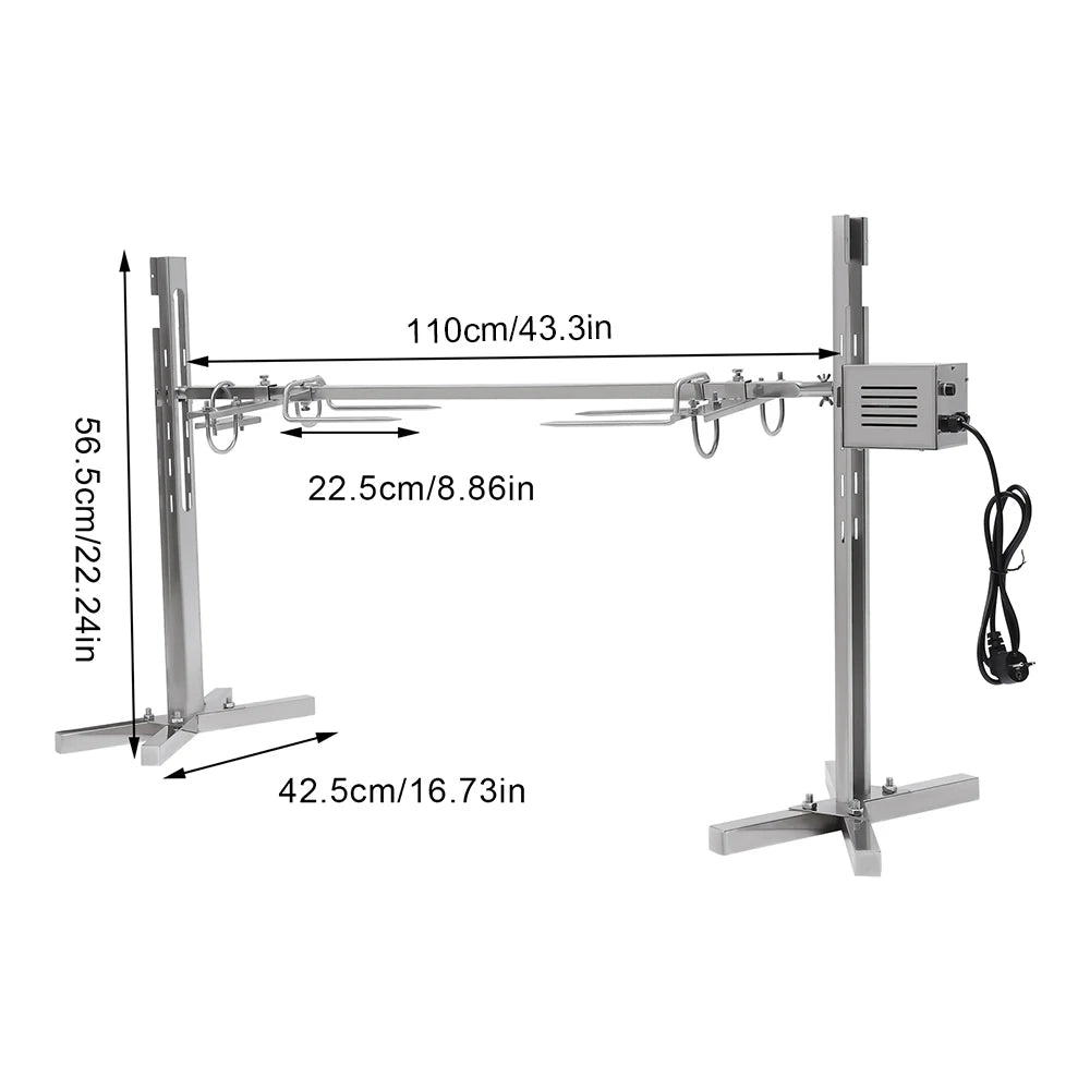 Electric Stainless Steel Rotisserie Grill – 360° Rotation, Adjustable Height for Outdoor Cooking