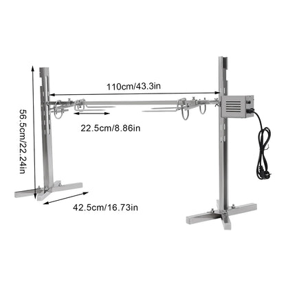 Electric Stainless Steel Rotisserie Grill – 360° Rotation, Adjustable Height for Outdoor Cooking