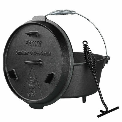 Cast Iron Dutch Oven (5/9/12.5 Qt) – Outdoor Camping Pot for Stew, Soup, BBQ & Picnic Cooking