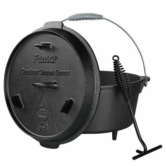 Cast Iron Dutch Oven (5/9/12.5 Qt) – Outdoor Camping Pot for Stew, Soup, BBQ & Picnic Cooking