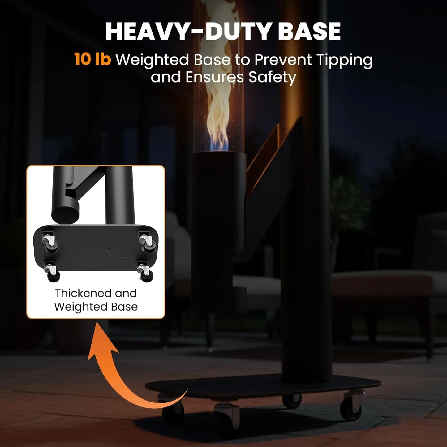 71" Outdoor Smokeless Pellet Heater with Wheels, Glass Fire Tube for Patio, Backyard & Camping