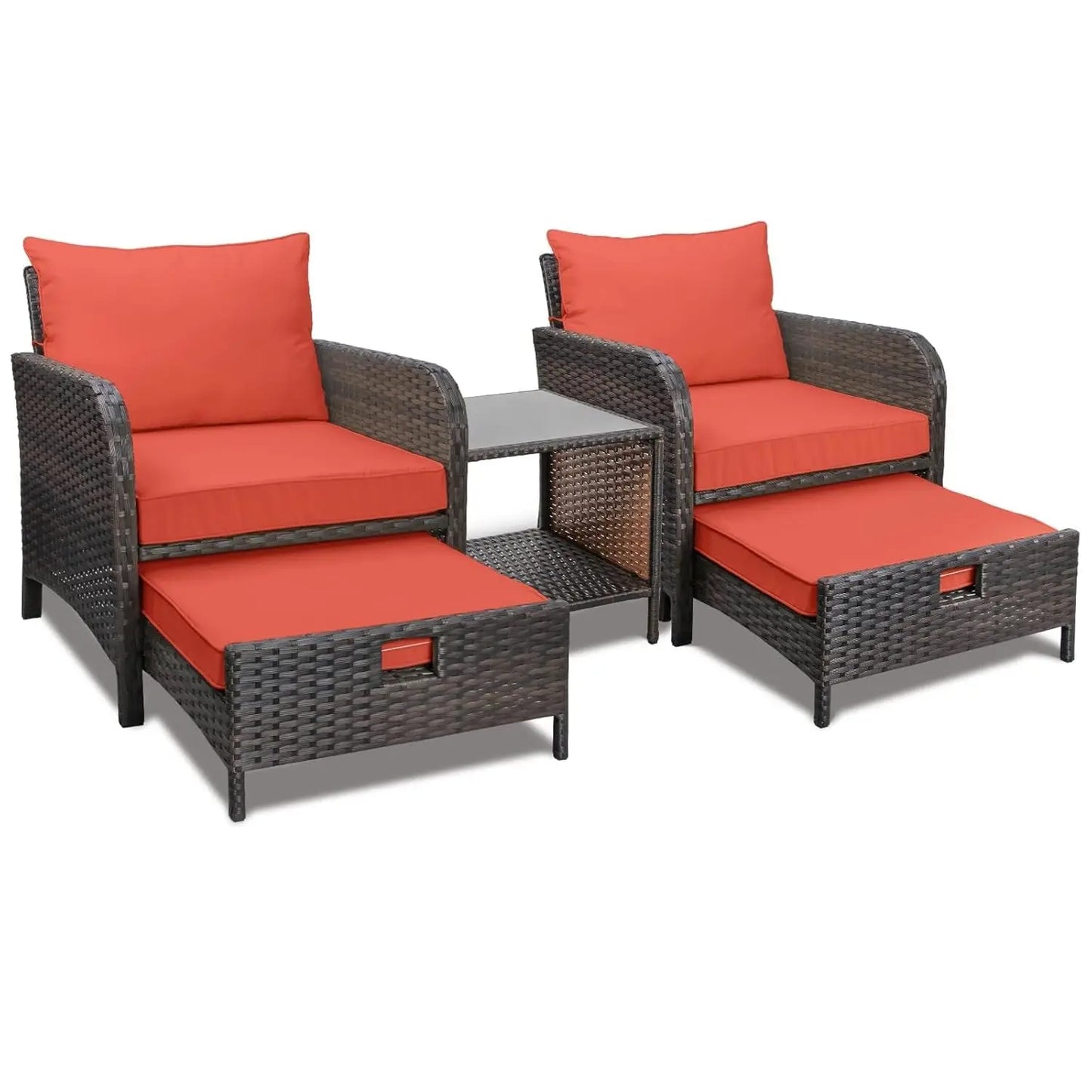 5-Piece Outdoor PE Rattan Conversation Set with Lounge Chairs & Plush Cushions