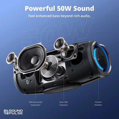 Tronsmart Mirtune S100 Bluetooth Speaker, 50W Powerful Sound, IPX7 Waterproof, Retractable Handle, Built-in Power Bank