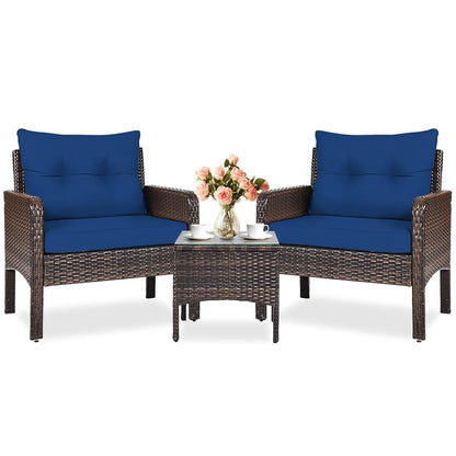3-Piece Outdoor PE Rattan Bistro Set with Cushions, All-Weather Design