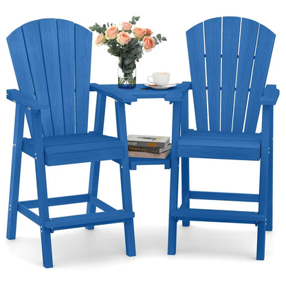 Set of 2 HDPE Tall Adirondack Chairs with Connecting Tray, All-Weather Design