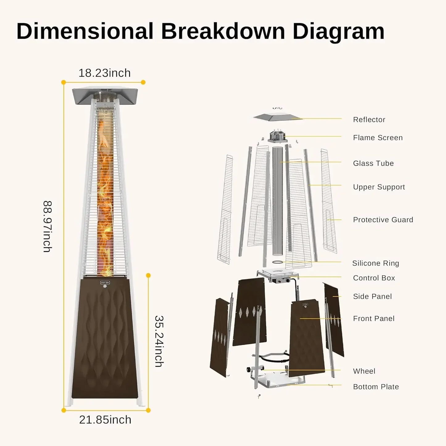 Best seller [Limited Stock!]48,000 BTU Quartz Glass Tube Propane Outdoor Heater with Wheels