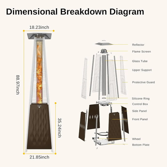 Best seller [Limited Stock!]48,000 BTU Quartz Glass Tube Propane Outdoor Heater with Wheels