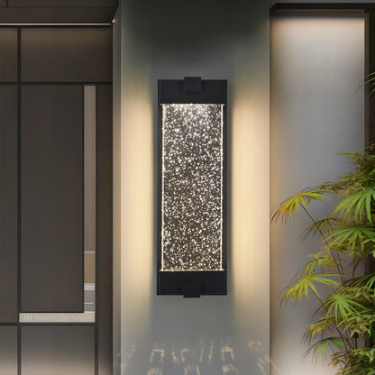 Black Aluminum LED Outdoor Wall Light – Bubble Crystal Glass, Warm Light, Waterproof (1 pc)