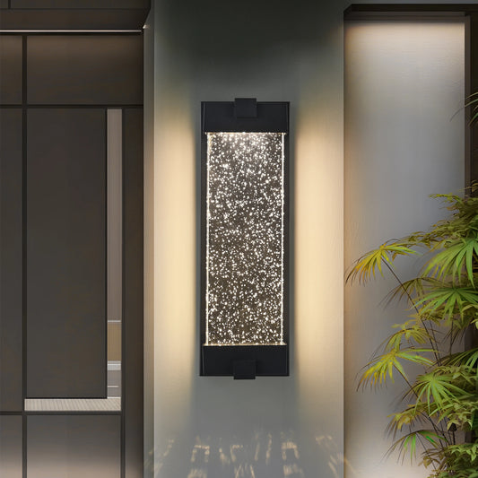 Black Aluminum LED Outdoor Wall Light – Bubble Crystal Glass, Warm Light, Waterproof (1 pc)