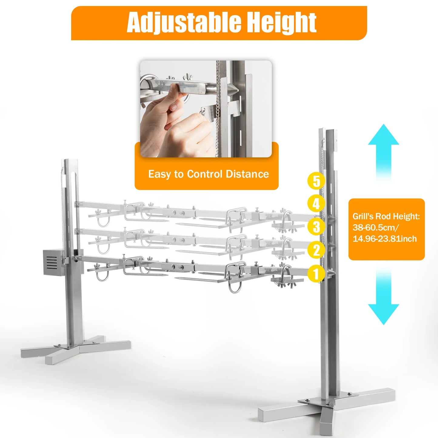 Electric Stainless Steel Rotisserie Grill – 360° Rotation, Adjustable Height for Outdoor Cooking