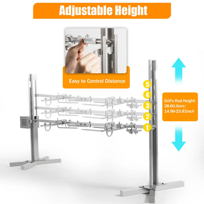 Electric Stainless Steel Rotisserie Grill – 360° Rotation, Adjustable Height for Outdoor Cooking