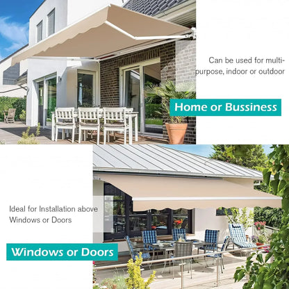 13' x 10' Retractable Patio Awning Sun Shade with Manual Crank & Durable Canopy