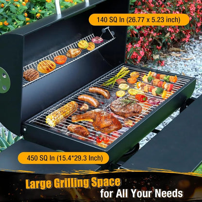 Luxury Barrel BBQ Grill & Smoker with Side Table for Backyard Cooking