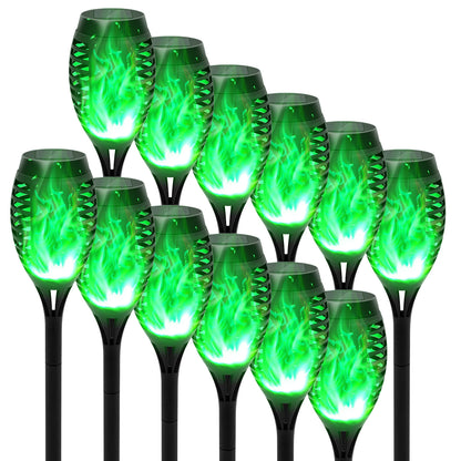 Green Solar Flame Light Outdoor with Flickering Flame, Waterproof, Lawn Ground Inserted Landscape for Garden, Decorations, Yard and Patio