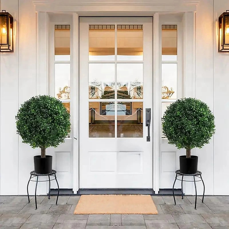2PCS Outdoor Artificial Topiary Ball Trees UV Resistant Faux Bushes Potted Plants Door Porch Decoration Artificial Ball Trees