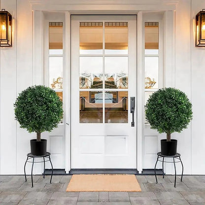 2PCS Outdoor Artificial Topiary Ball Trees UV Resistant Faux Bushes Potted Plants Door Porch Decoration Artificial Ball Trees