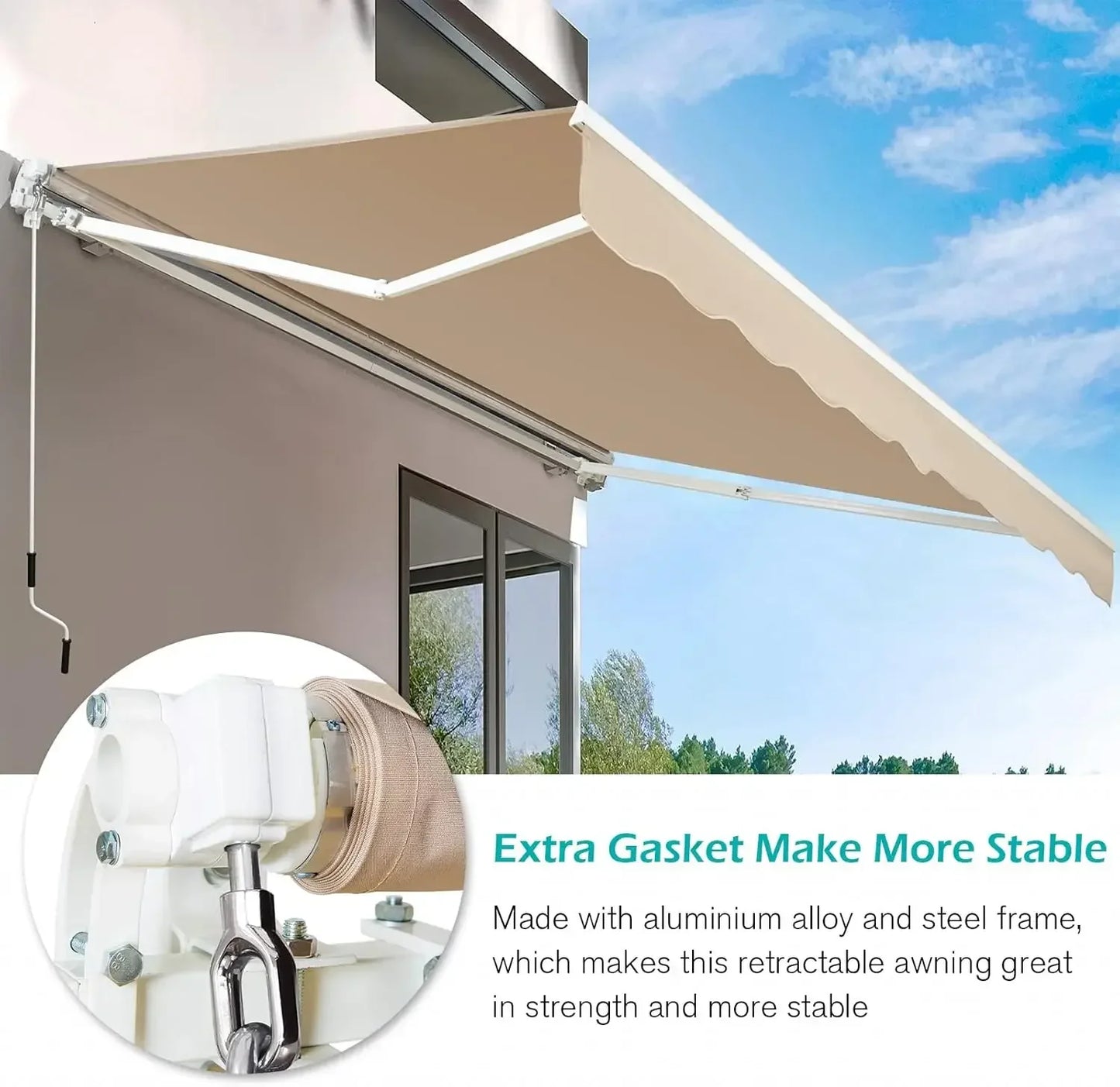 13' x 10' Retractable Patio Awning Sun Shade with Manual Crank & Durable Canopy