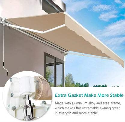 13' x 10' Retractable Patio Awning Sun Shade with Manual Crank & Durable Canopy